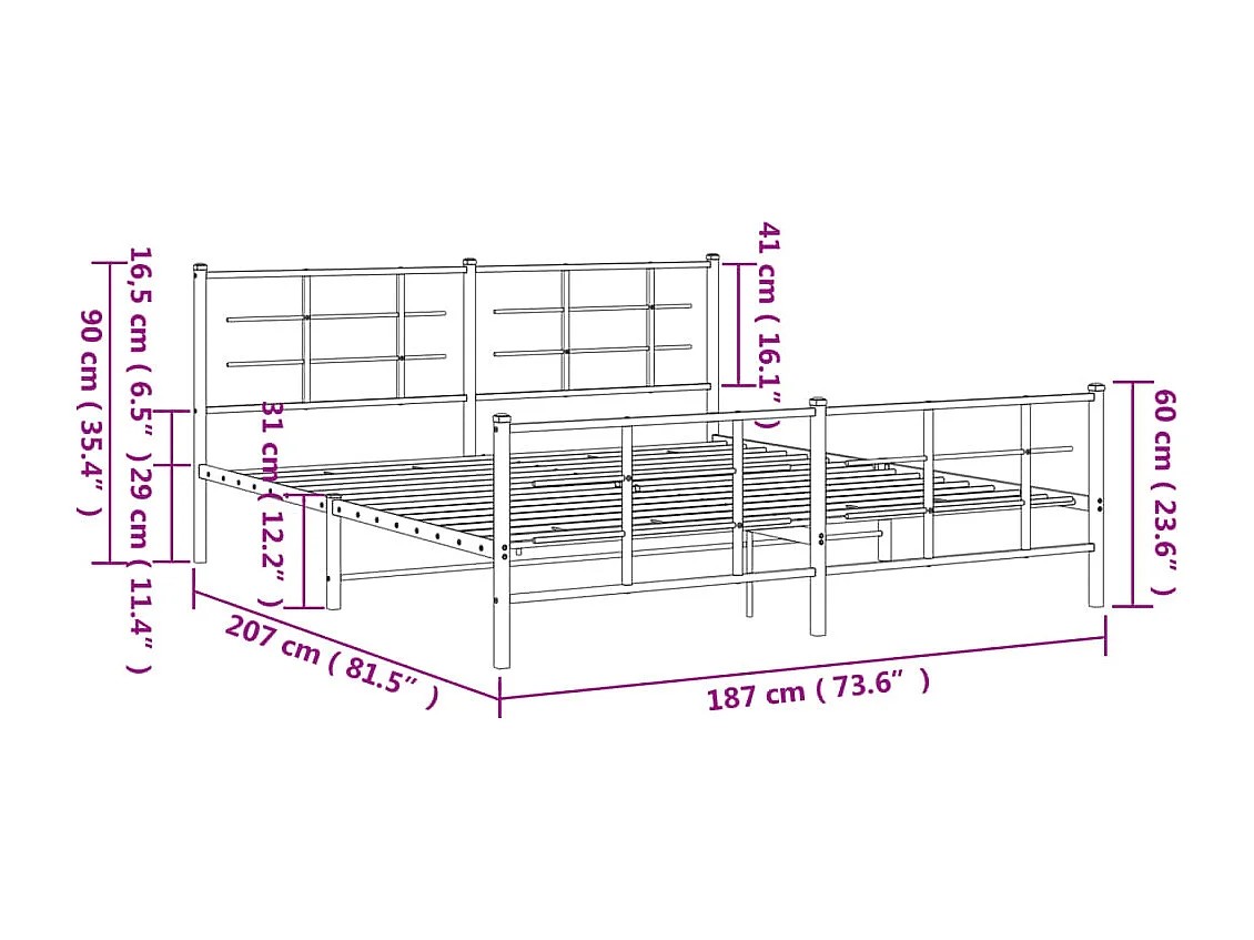 Bedframe met voetbord zonder matras metaal zwart 180x200 cm