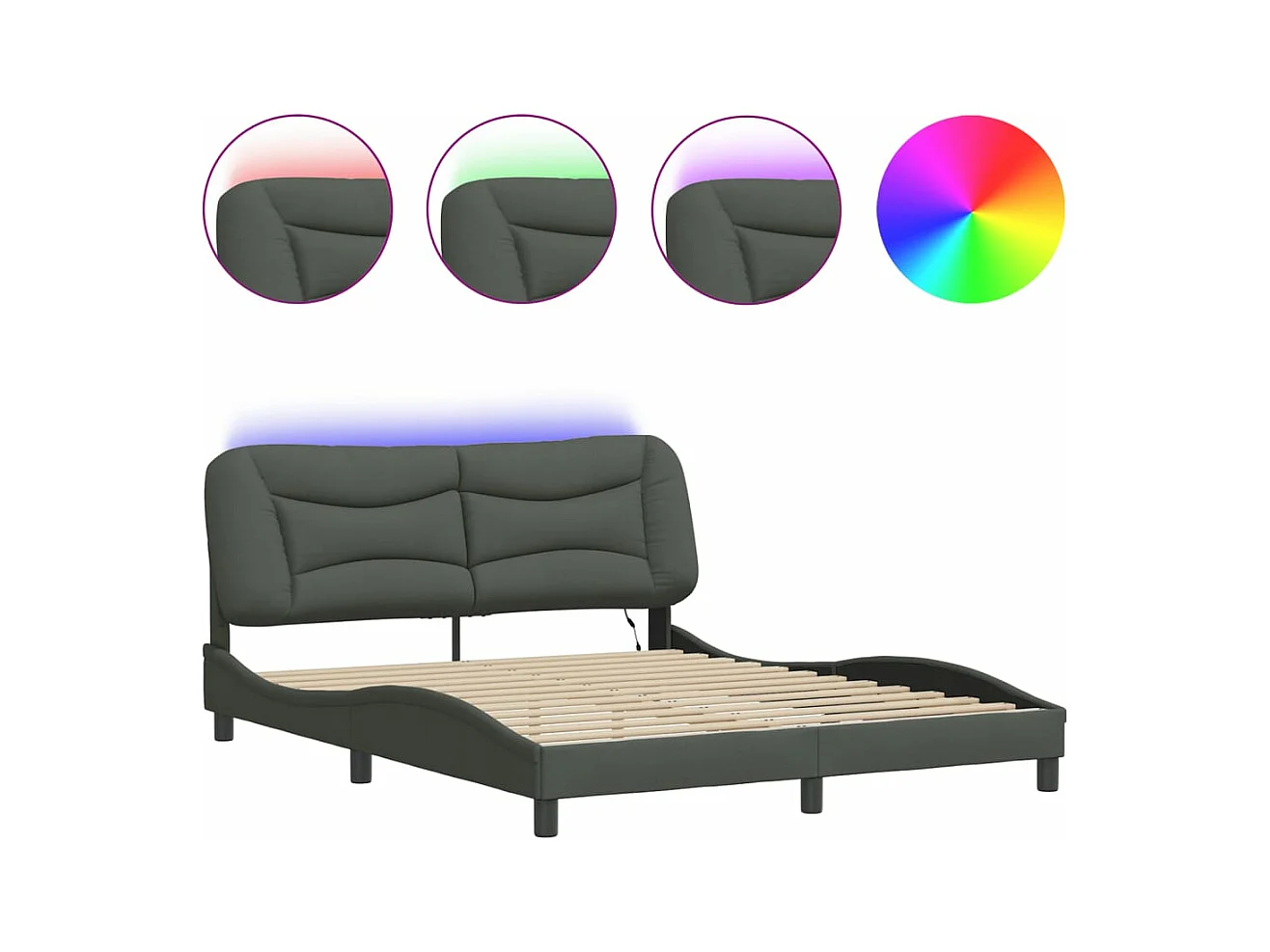 Cadre de lit avec LED sans matelas gris foncé 160x200 cm tissu