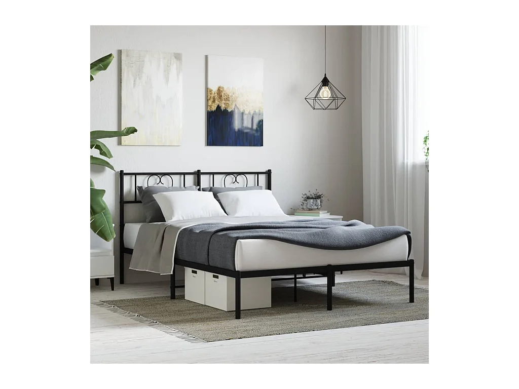 Cadre de lit métal sans matelas avec tête de lit noir 120x190cm