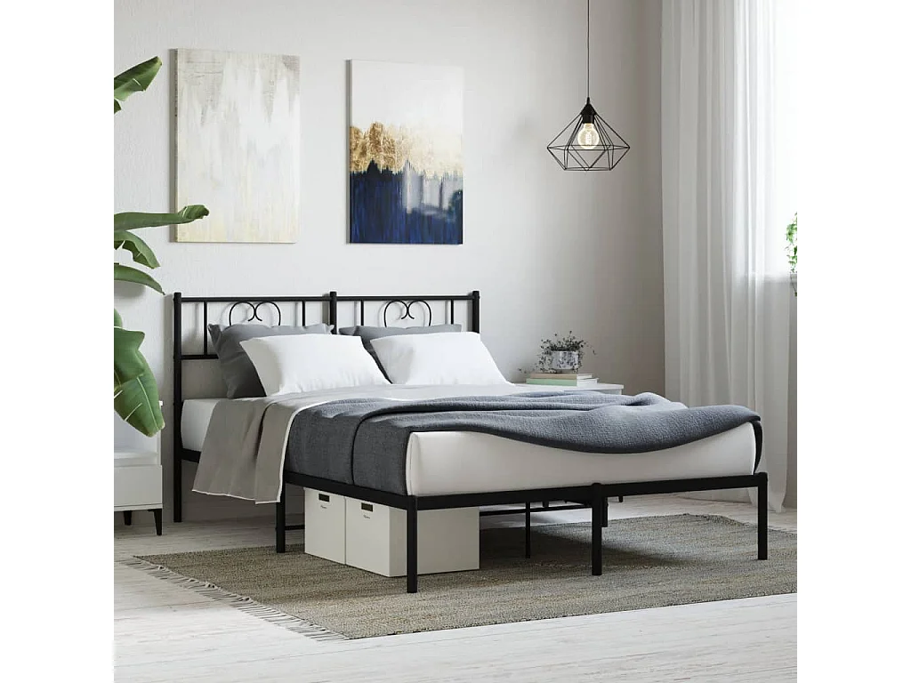 Bedframe met hoofdbord metaal zwart 120x190 cm