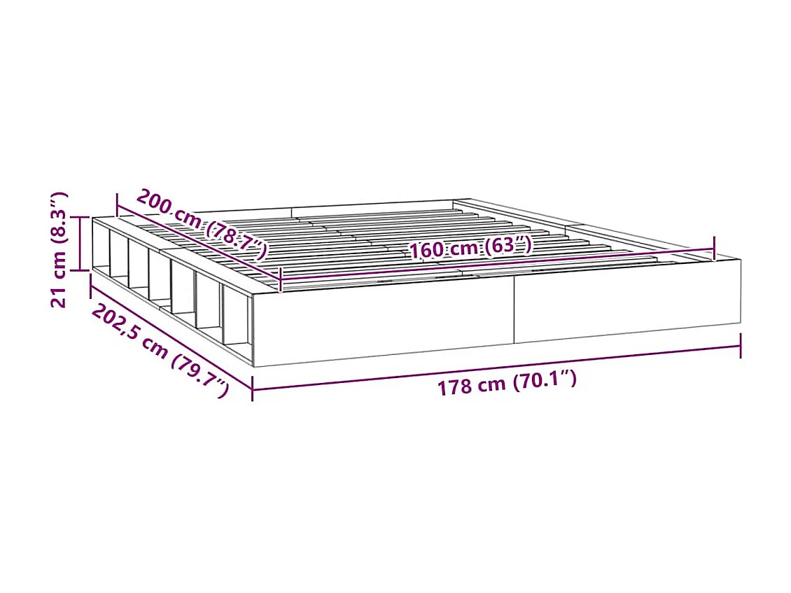 Cadre de lit sans matelas 160x200 cm bois massif