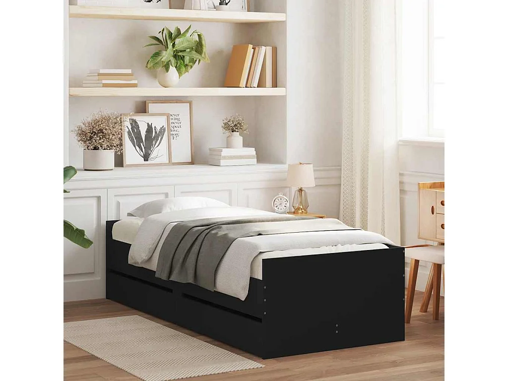 Bettgestell mit Schubladen Schwarz 90x190 cm