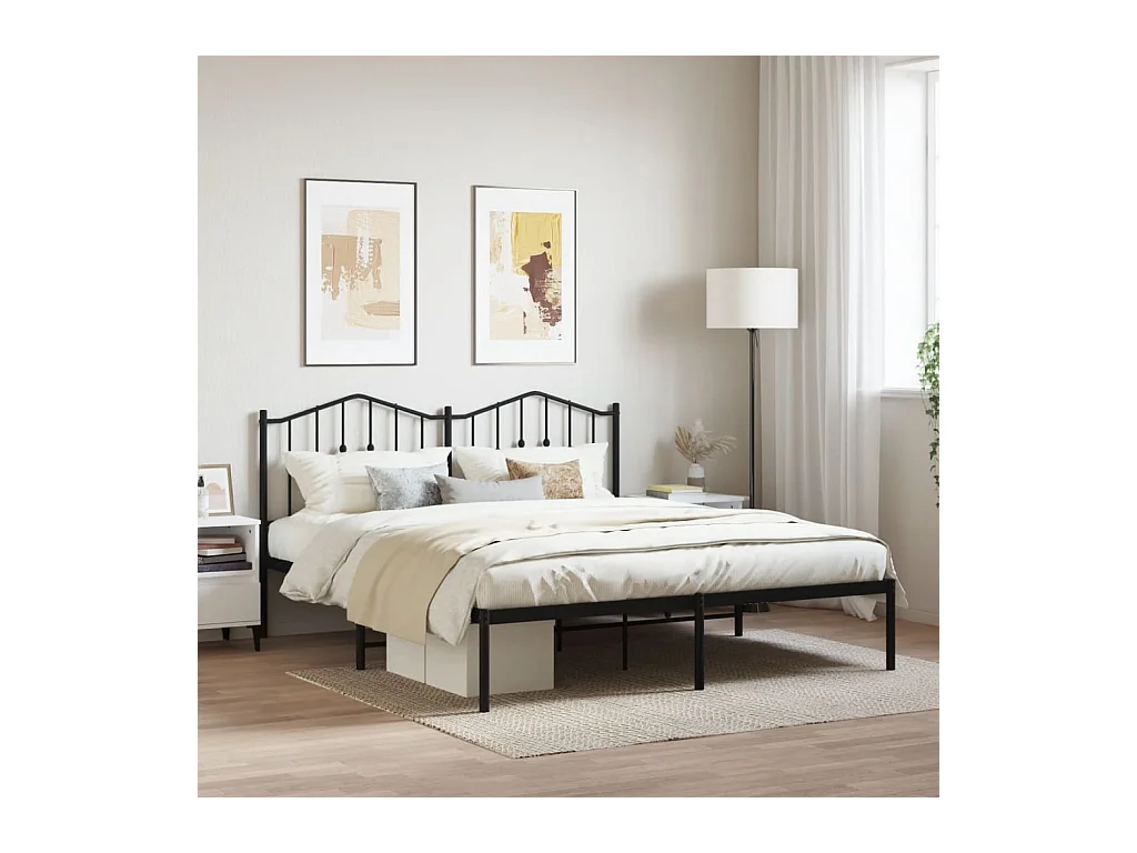 Bedframe met hoofdbord metaal zwart 160x200 cm
