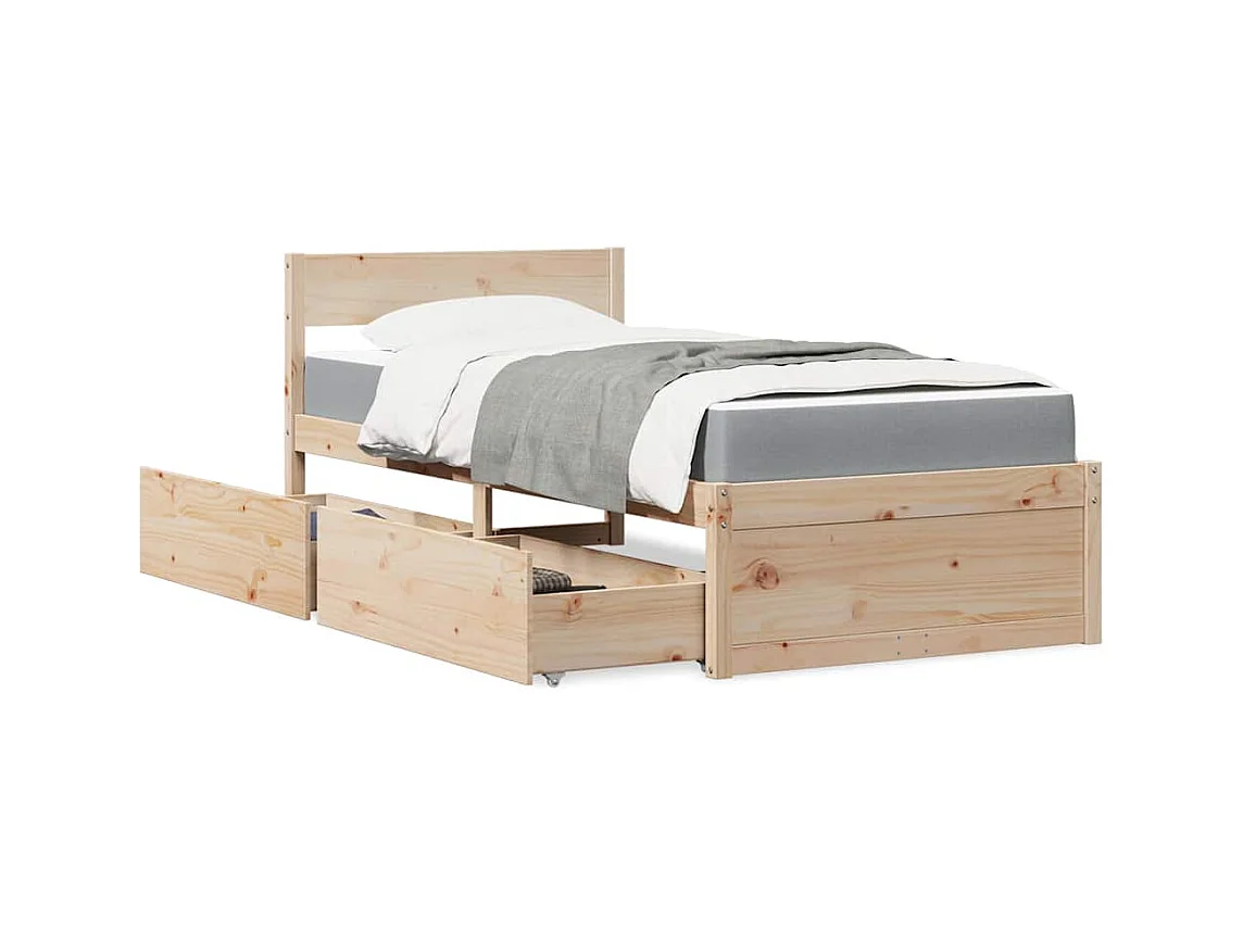 Lit avec tiroirs et matelas 90x200 cm bois massif de pin