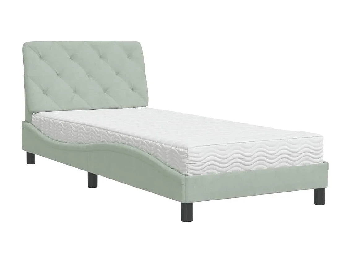 Cama con colchón terciopelo gris claro 80x200 cm