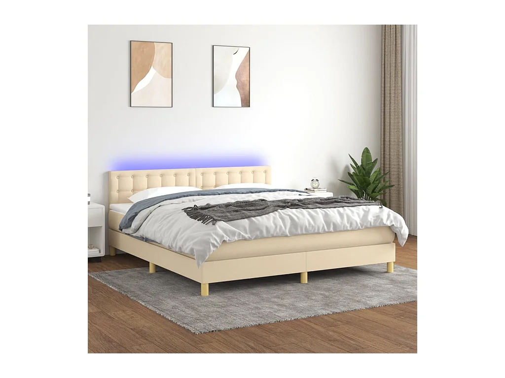 Sommier à lattes de lit avec matelas LED Crème 180x200 cm Tissu