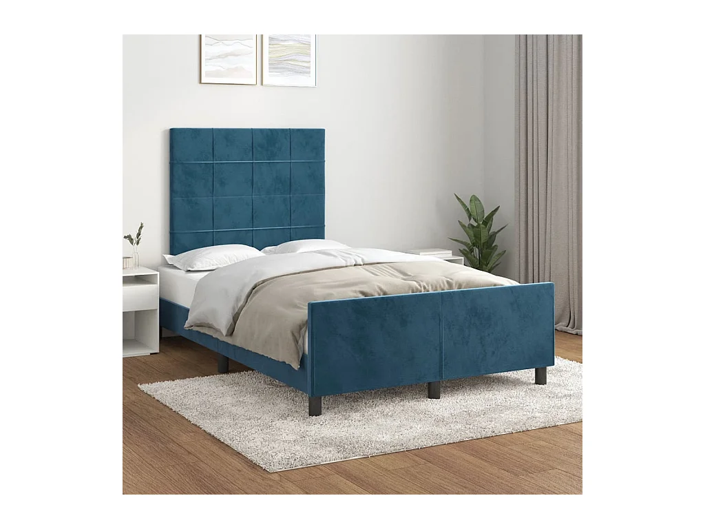 Cadre de lit sans matelas bleu foncé 120x190 cm velours