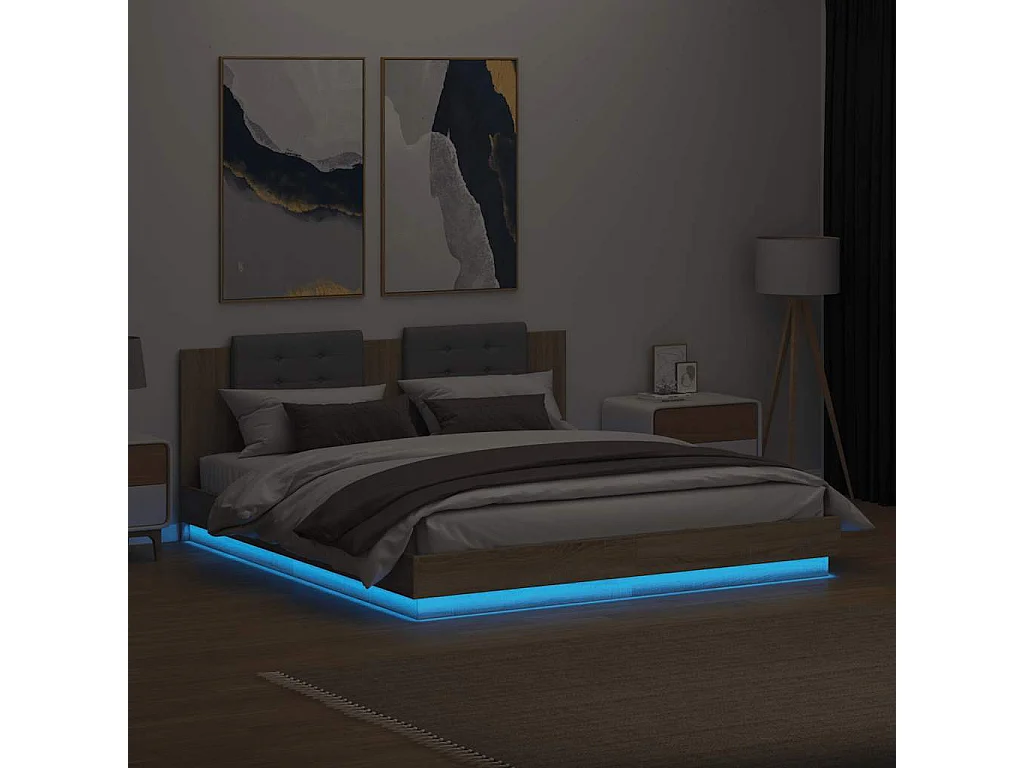 Bettgestell mit Kopfteil & LED-Leuchten Sonoma-Eiche 180x200 cm