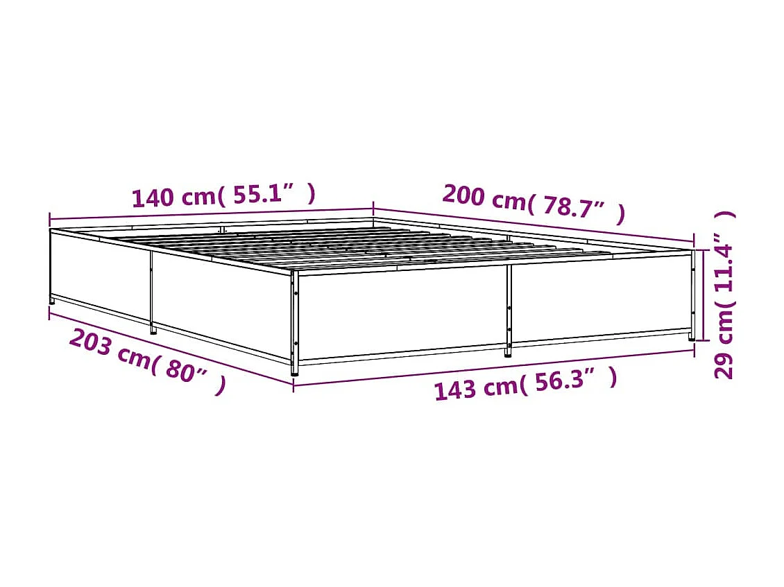 Bettgestell Grau Sonoma 140x200 cm Holzwerkstoff und Metall