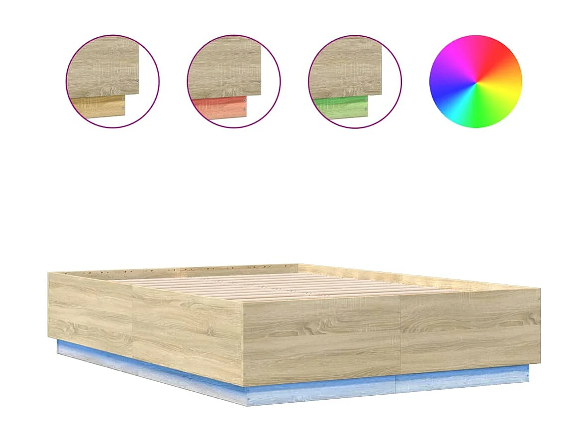 Bettgestell mit LED Sonoma-Eiche 140x200 cm Holzwerkstoff