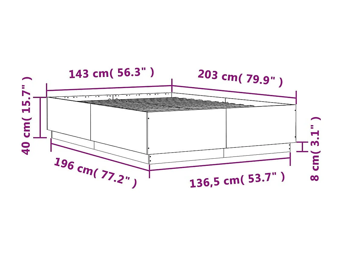Bettgestell mit LED Sonoma-Eiche 140x200 cm Holzwerkstoff