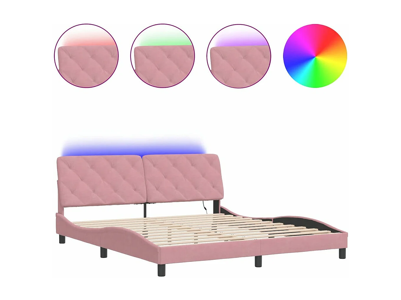 Cadre de lit avec LED sans matelas rose 180x200 cm velours