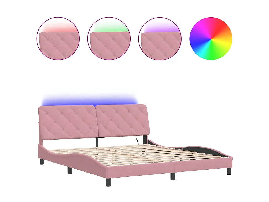 Giroletto con LED senza Materasso Rosa 180x200 cm in Velluto