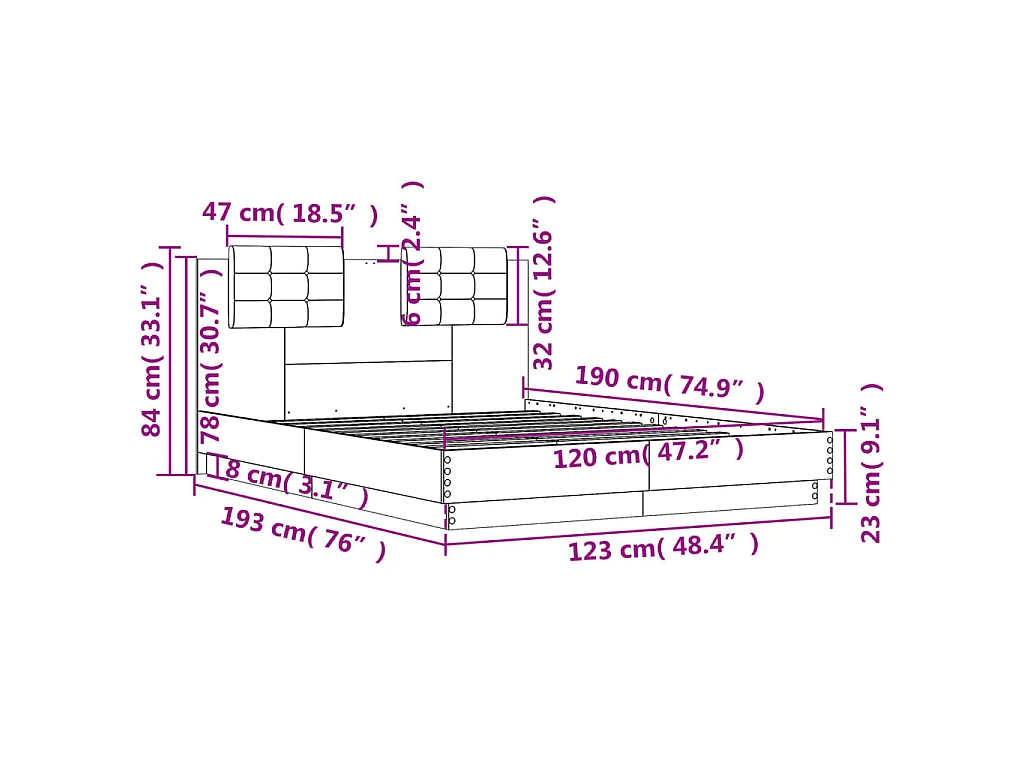 Cadre de lit sans matelas chêne sonoma 120x190 cm