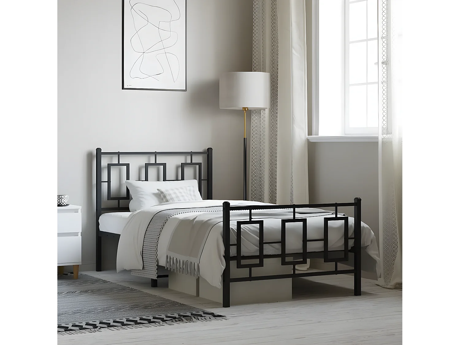 Cadre de lit métal sans matelas et pied de lit noir 100x200 cm