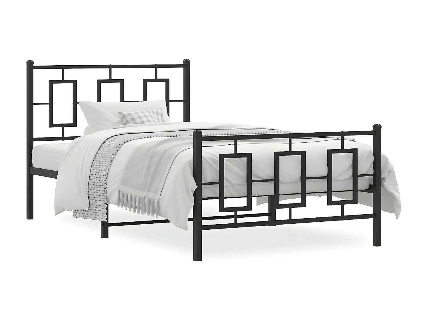 Cadre de lit métal sans matelas et pied de lit noir 100x200 cm
