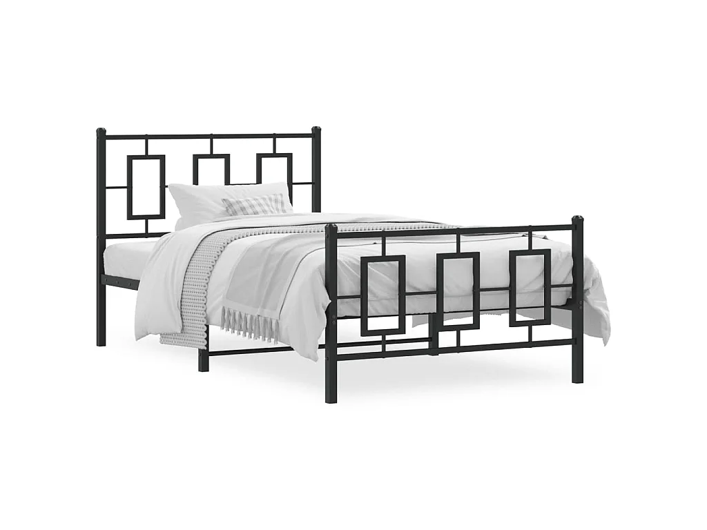 Cadre de lit métal sans matelas et pied de lit noir 100x200 cm