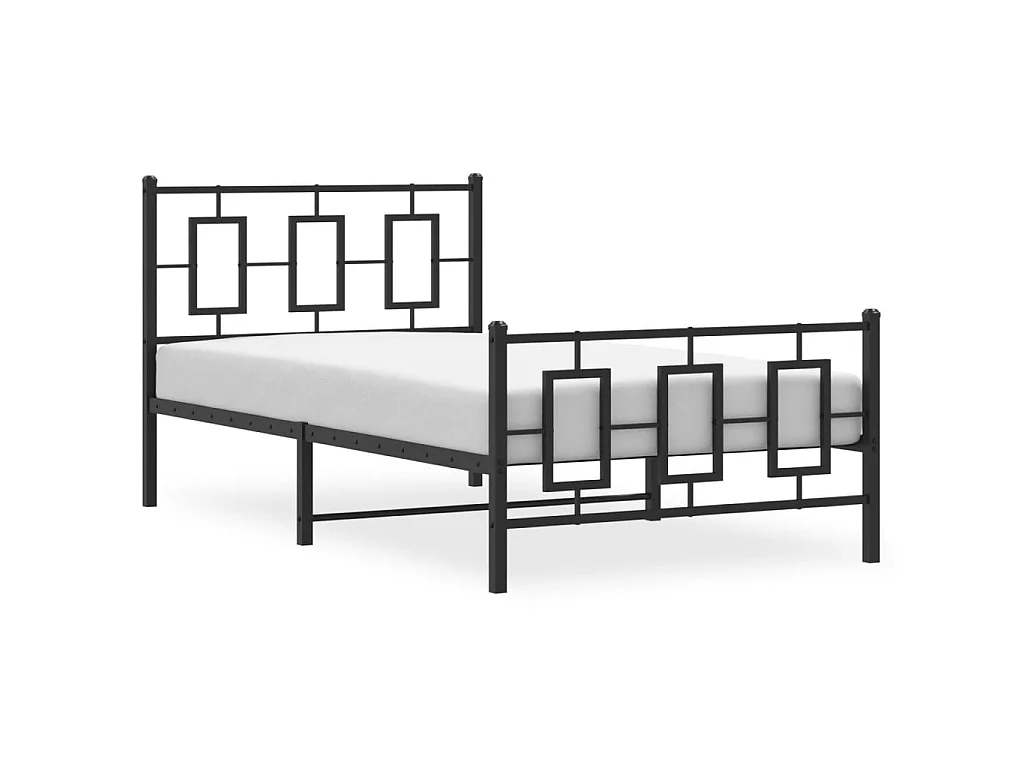 Cadre de lit métal sans matelas et pied de lit noir 100x200 cm