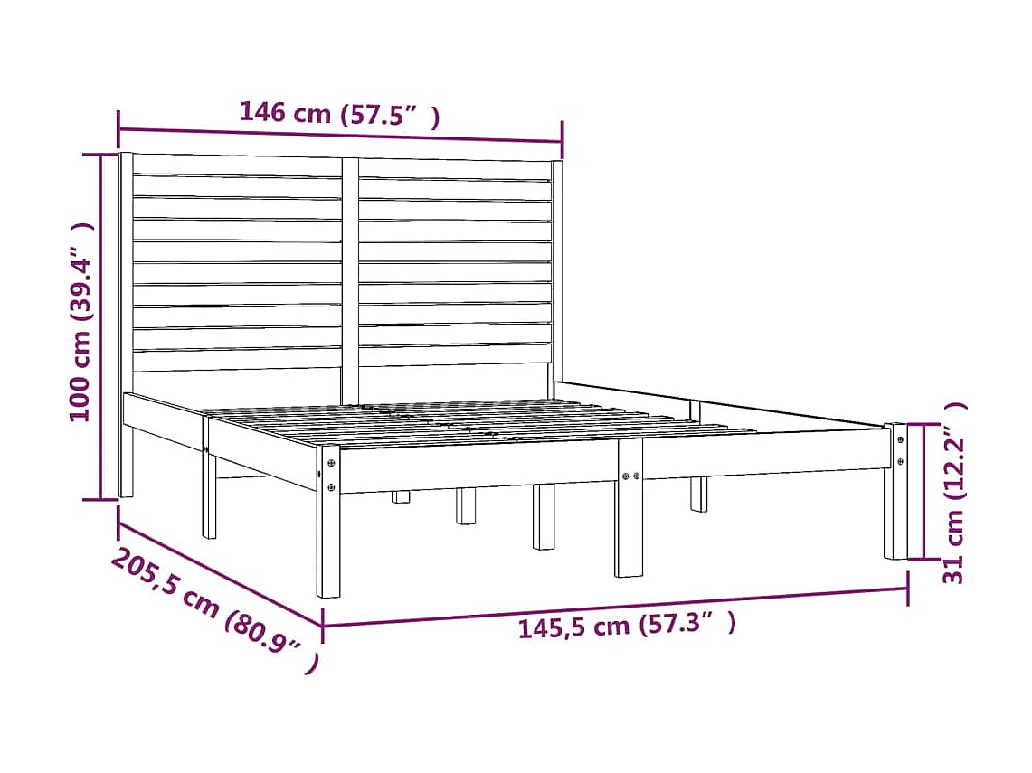 Cadre de lit sans matelas 140x200 cm bois massif