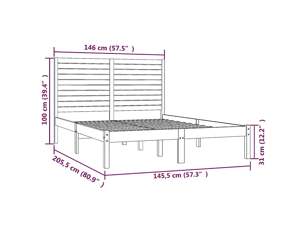 Estructura de cama de madera maciza 140x200 cm