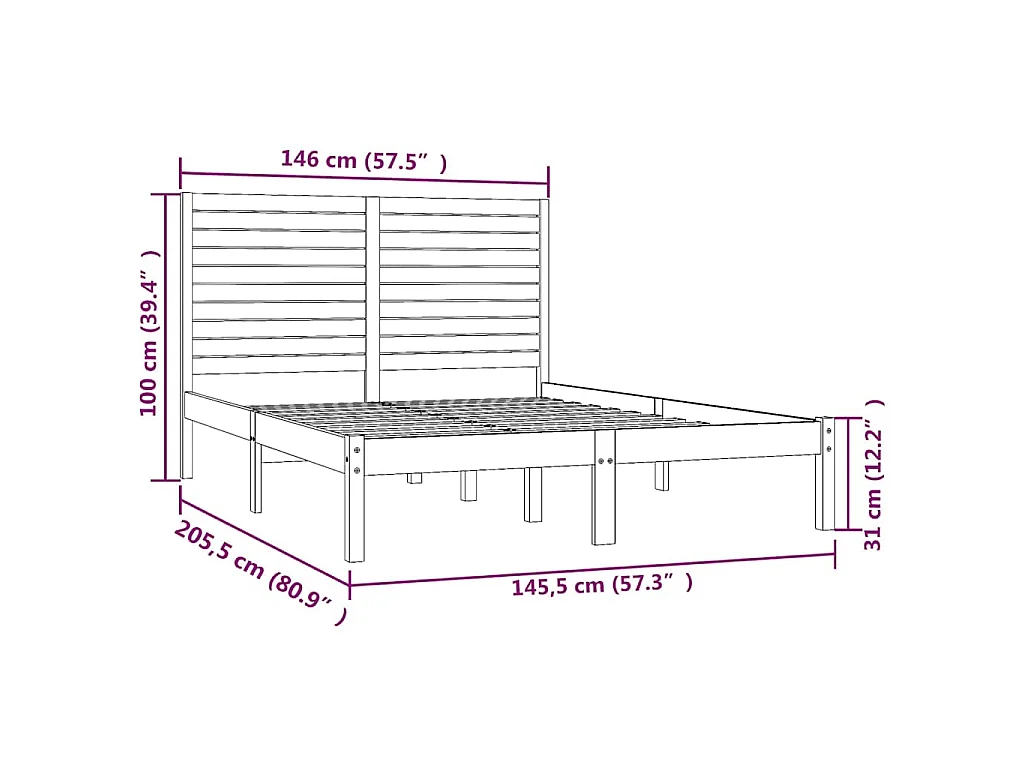 Bedframe massief hout 140x200 cm