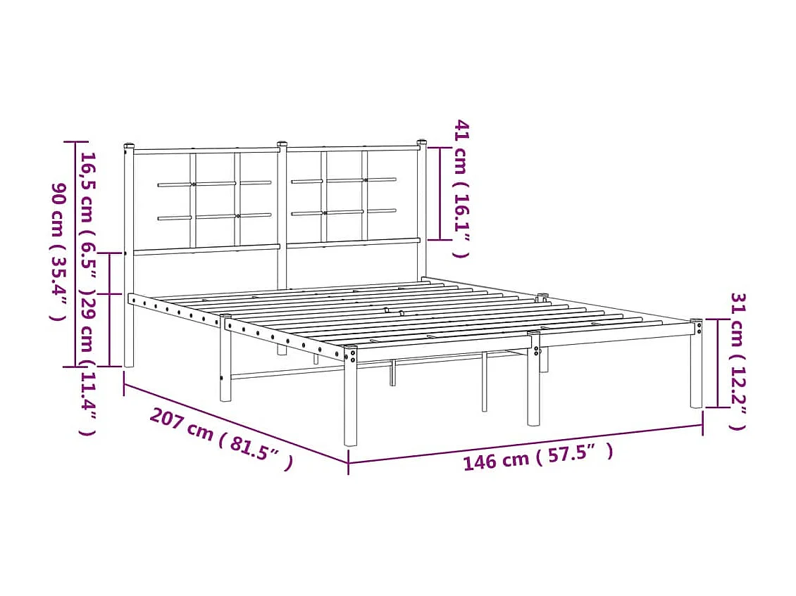 Bedframe met hoofdbord metaal wit 140x200 cm