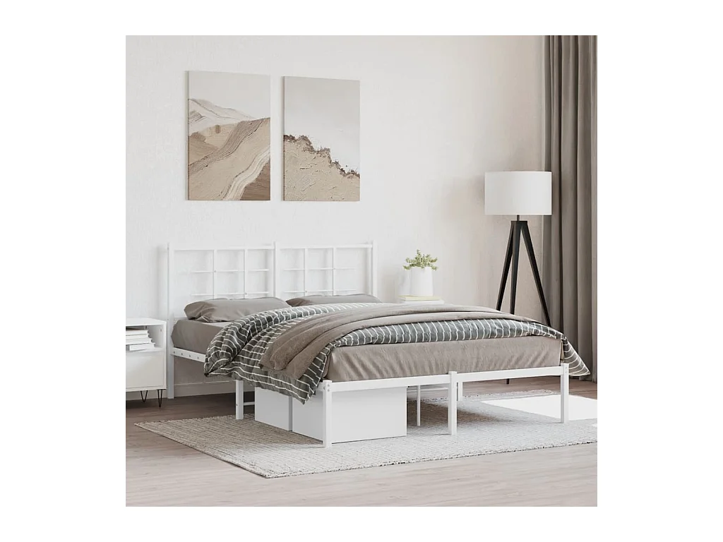 Cadre de lit métal sans matelas et tête de lit blanc 140x200 cm