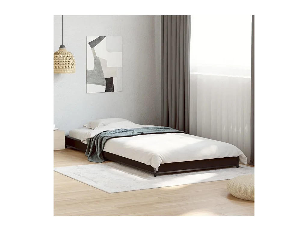 Bedframe bewerkt hout en metaal zwart 75x190 cm