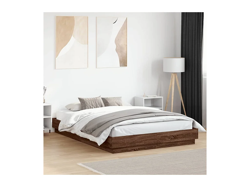 Cadre de lit avec LED sans matelas chêne marron 150x200 cm