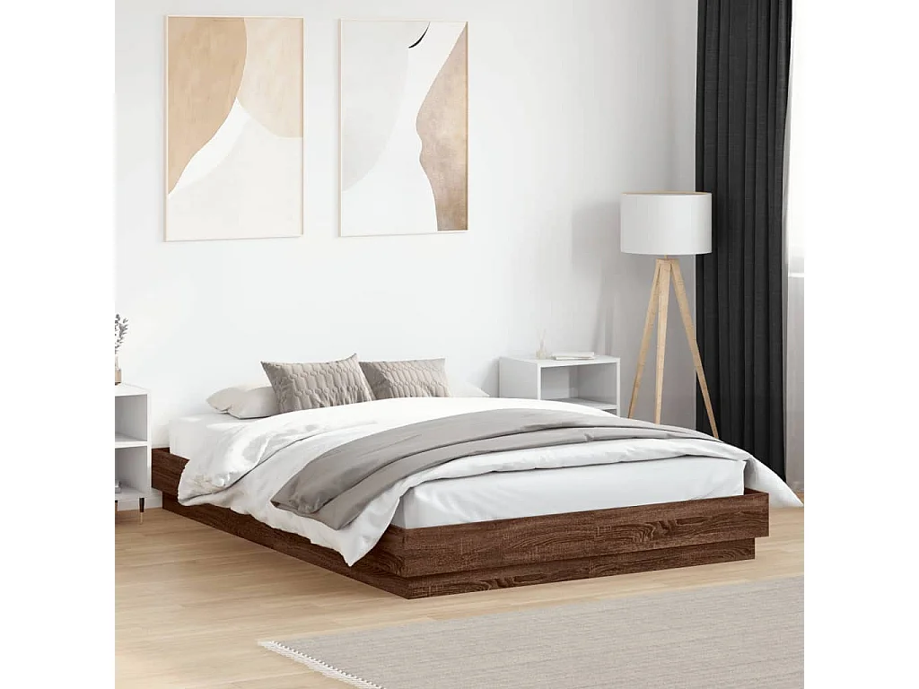 Cadre de lit avec LED sans matelas chêne marron 150x200 cm