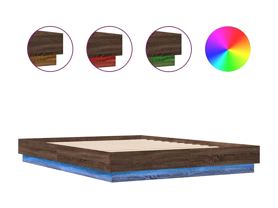 Cadre de lit avec LED sans matelas chêne marron 150x200 cm