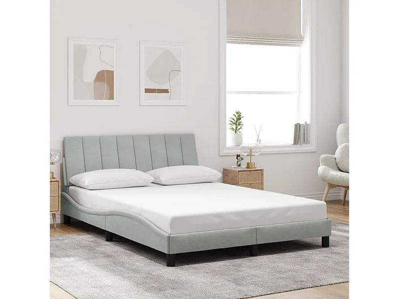 Cadre de lit sans matelas Hanko gris clair 120x200 cm velours