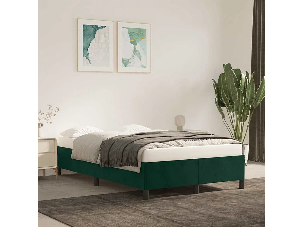 Cadre de lit sans matelas vert foncé 120x190 cm velours