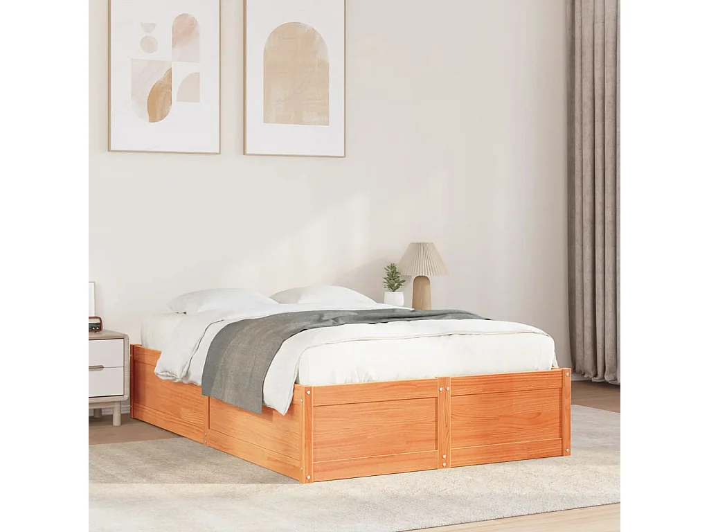 Cadre de lit sans matelas cire marron 120x200cm bois pin massif