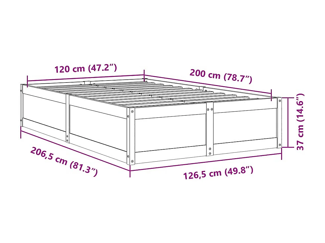 Cadre de lit sans matelas cire marron 120x200cm bois pin massif