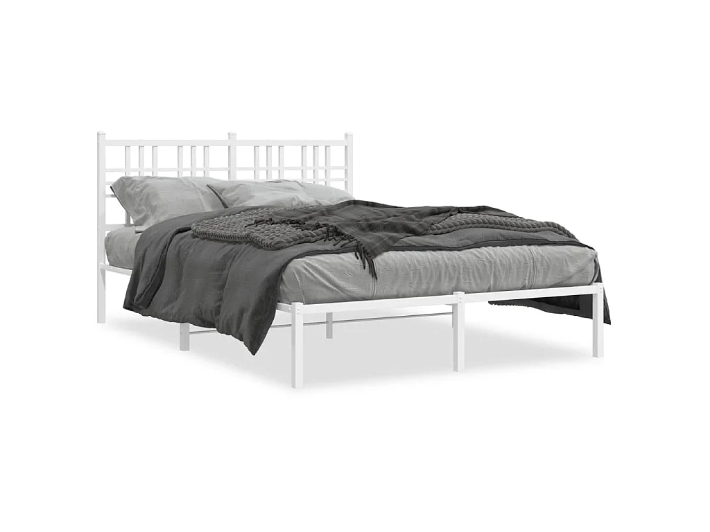 Cadre de lit métal sans matelas et tête de lit blanc 120x190 cm