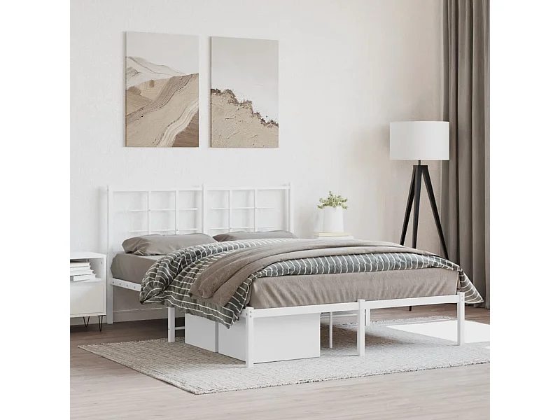 Bedframe met hoofdbord metaal wit 135x190 cm
