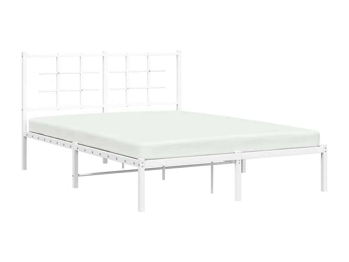 Cadre de lit métal sans matelas et tête de lit blanc 135x190 cm