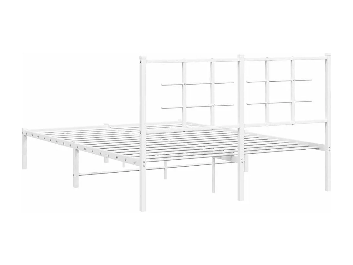 Cadre de lit métal sans matelas et tête de lit blanc 135x190 cm