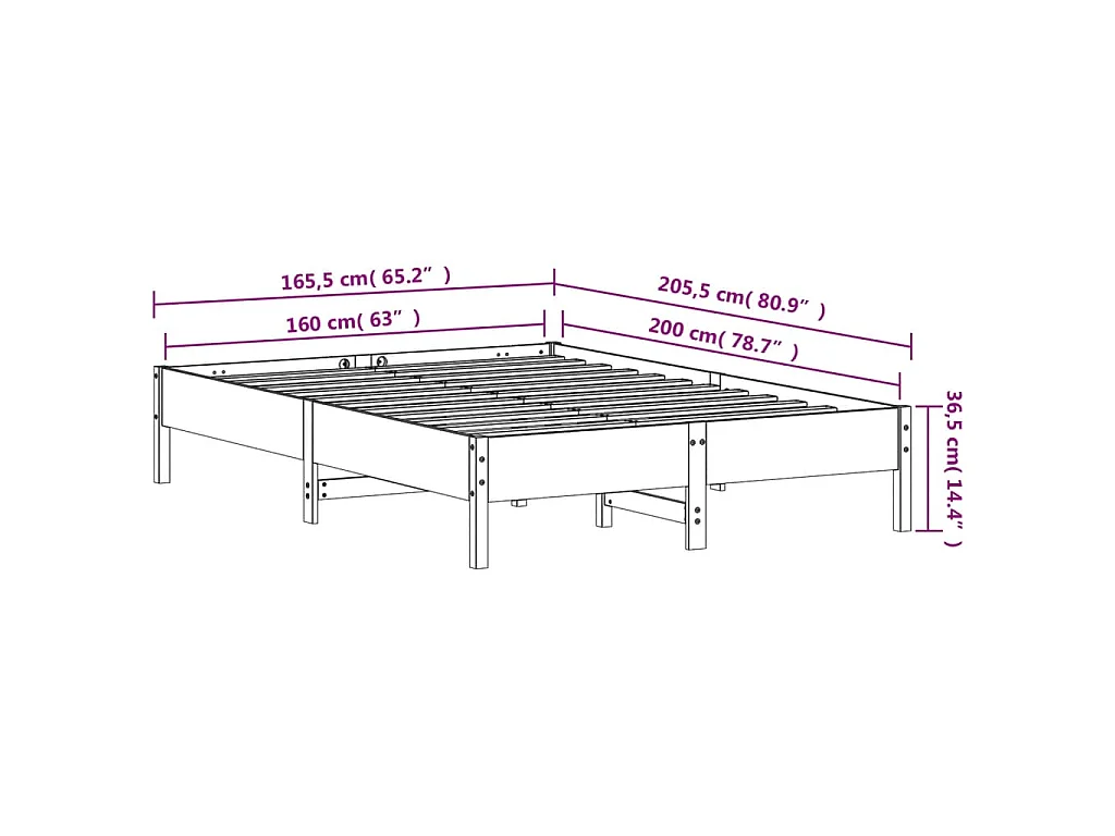 Cadre de lit sans matelas 160x200 cm bois massif de pin