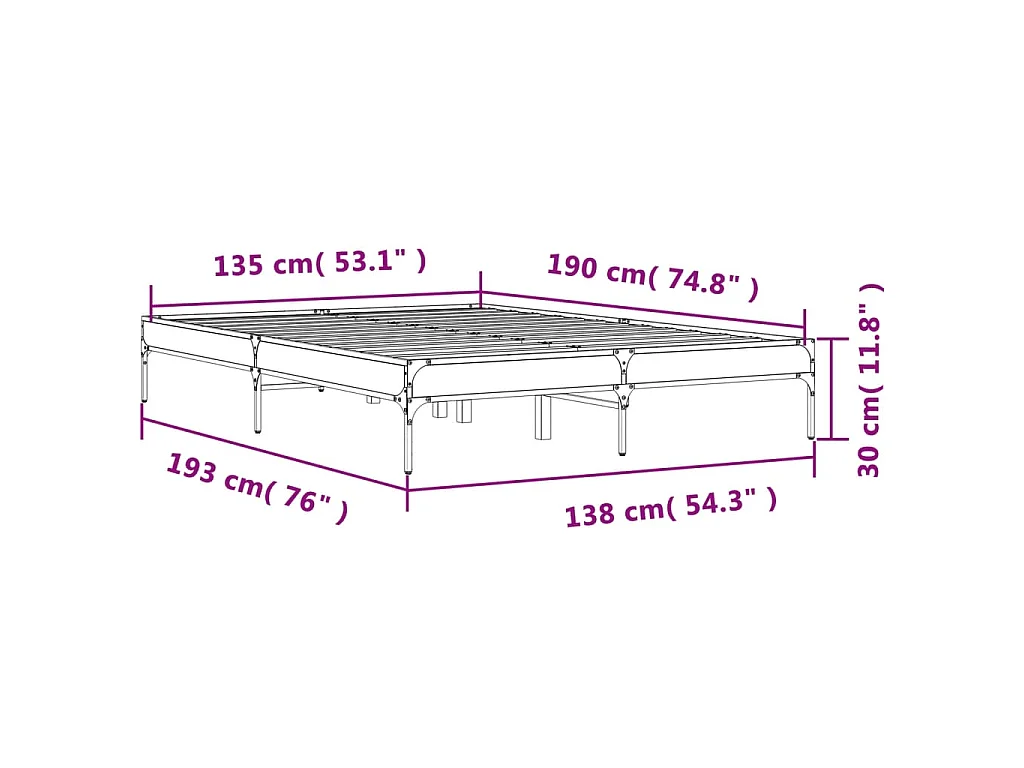 Cadre de lit sans matelas chêne sonoma 135x190 cm