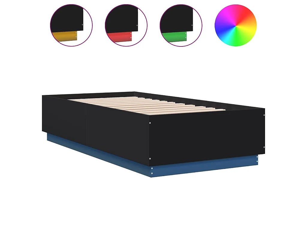 Bedframe met LED-verlichting bewerkt hout zwart 90x190 cm
