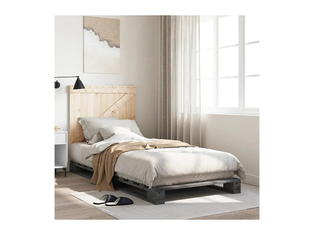 Cadre de lit sans matelas gris 90x200 cm bois de pin massif