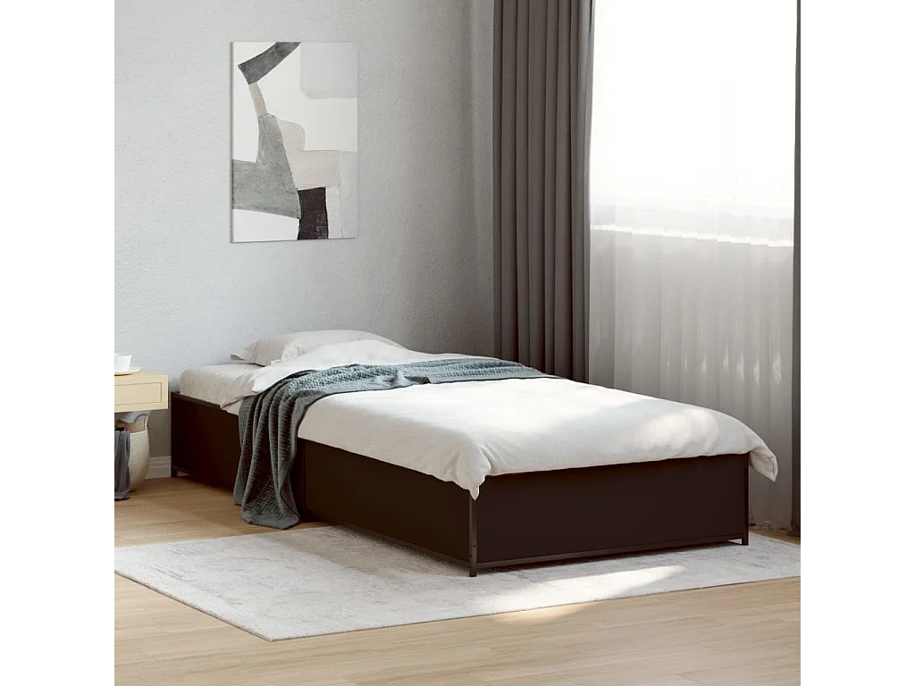 Bedframe bewerkt hout en metaal zwart 90x190 cm