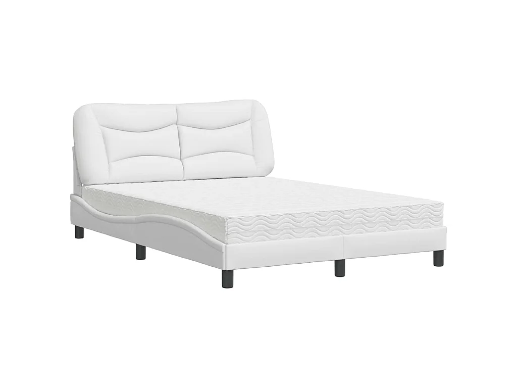 Cama con colchón Hvar cuero sintético blanco 120x200 cm