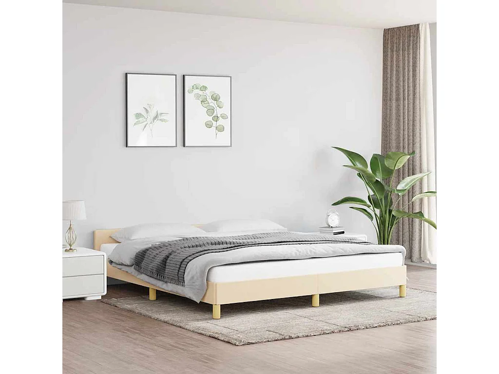 Cadre de lit sans matelas crème 160x200 cm tissu