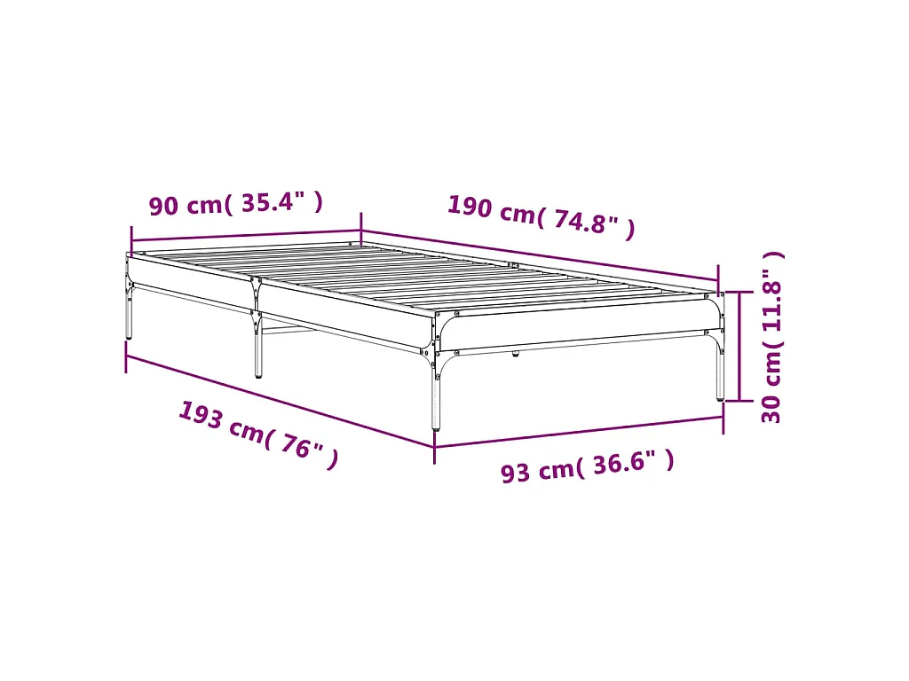 Cadre de lit sans matelas sonoma gris 90x190 cm