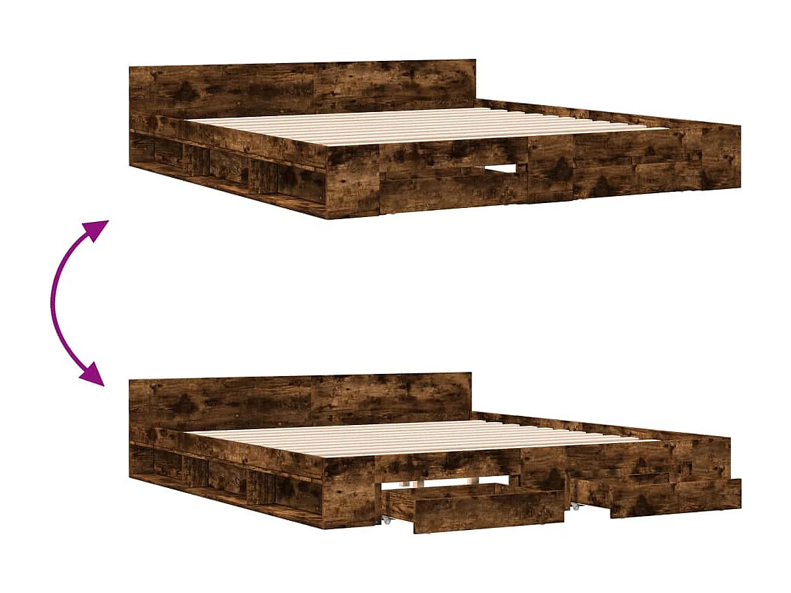 Giroletto con Cassetti Rovere Fumo 200x200 cm Legno Multistrato