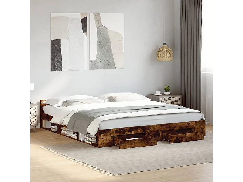 Cadre de lit avec tiroirs sans matelas chêne fumé 200x200 cm