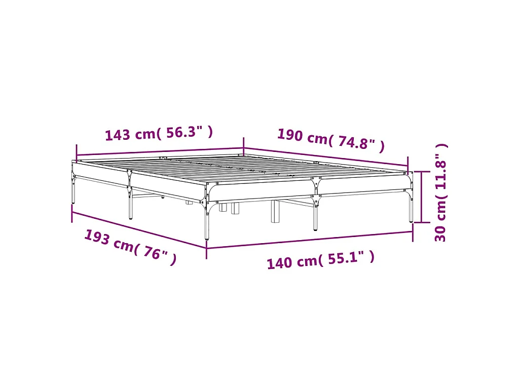 Cadre de lit sans matelas sonoma gris 140x190 cm